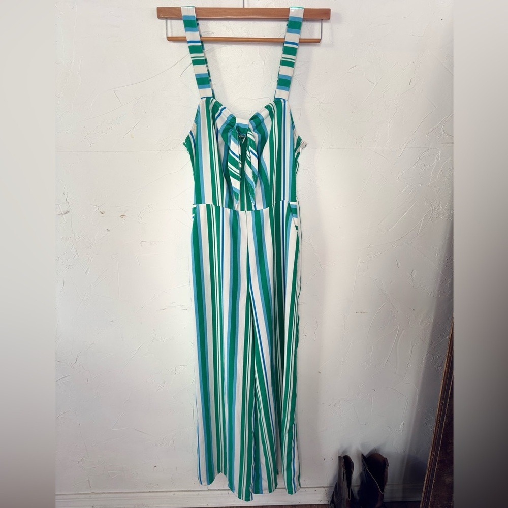 Green & White Striped One-Piece Jumpsuit